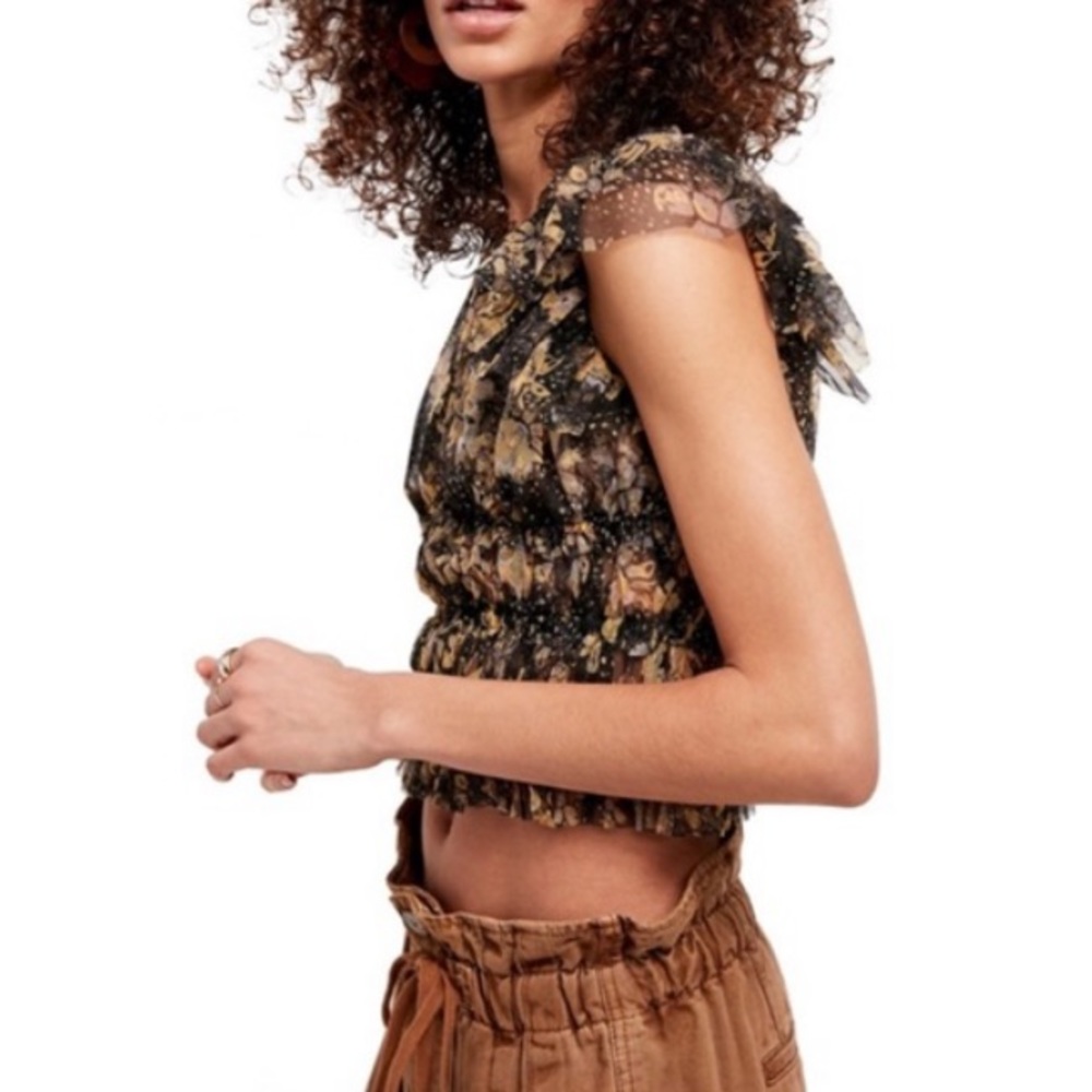Free People Sheer Multi-colored Tulle Ruffed Crop Top Large - Picture 12 of 12